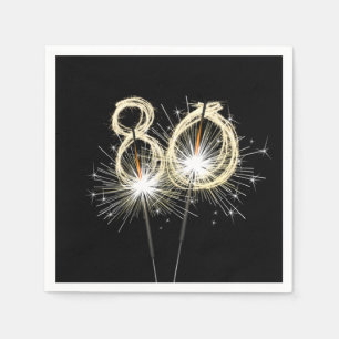 80th Birthday Party Sparklers on Black Napkin