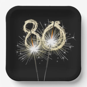 80th Birthday Party Sparklers on Black Paper Plate