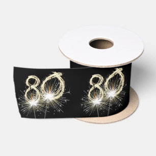 80th Birthday Party Sparklers on Black Satin Ribbon