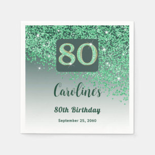 80th Birthday Party Sparkling Green Glitter Napkin