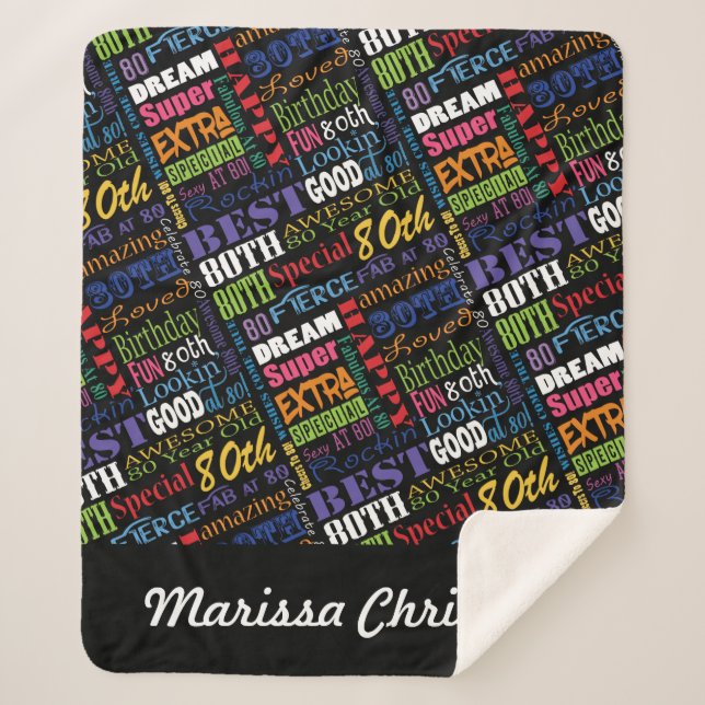 80th Birthday Party Special Personalized Monogram Sherpa Blanket (Front)
