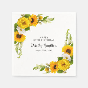 80th Birthday Party Sunflower Daisy Custom Napkin