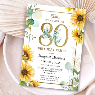 80th Birthday Party Sunflowers Elegant Floral  Invitation