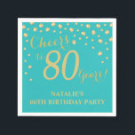 80th Birthday Party Teal and Gold Diamond Napkins<br><div class="desc">80th Birthday Party Invitation with Teal and Gold Glitter Diamond Background. Gold Confetti. Adult Birthday. Man or Woman Birthday. For further customization,  please click the "Customize it" button and use our design tool to modify this template.</div>