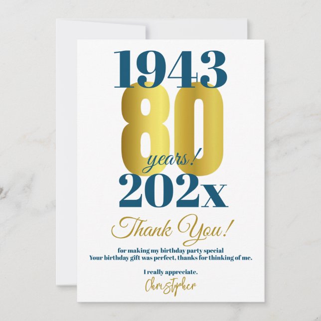 80th Birthday Party Thank You Card (Front)