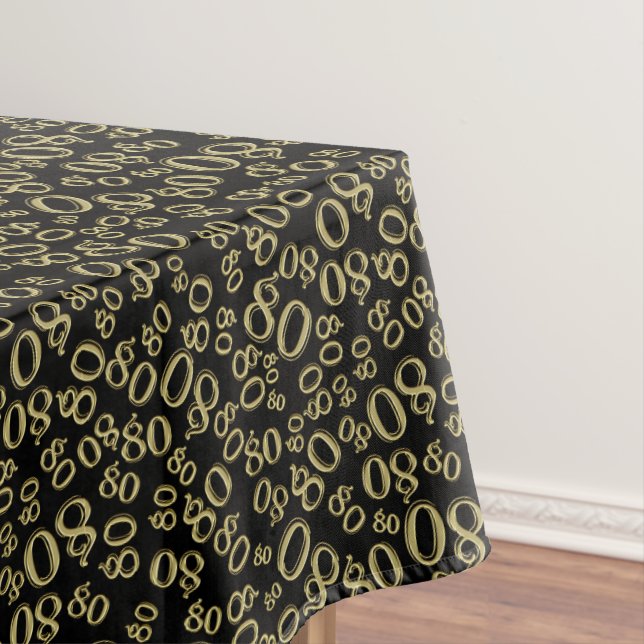80th Birthday Party Theme, Black and Gold Tablecloth (In Situ)