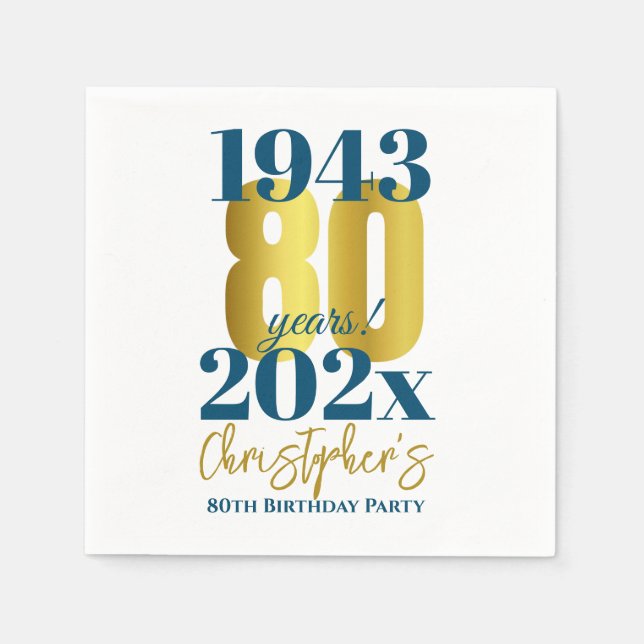 80th Birthday Party Typography Date Napkin (Front)