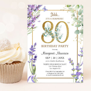 80th Birthday Party Watercolor Purple Lavender Invitation