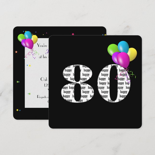 80th Birthday Party with balloon bunch Invitation (Front/Back)