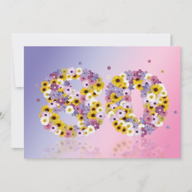 80th Birthday party, with flowered letters Invitation (Front)