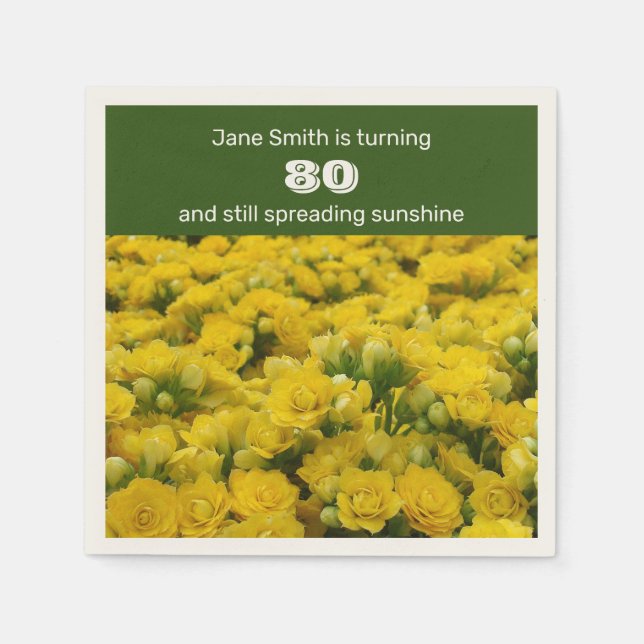 80th Birthday Party Yellow Flowers Celebration Napkin (Front)