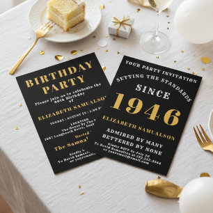 80th Birthday Personalized Black & Gold 1946 Invitation