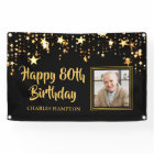 80th Birthday Photo Black Gold Stars Personalized