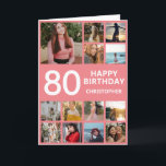 80th Birthday Photo Collage 13 Photos Pink & White Card<br><div class="desc">80th Happy Birthday Photo Collage 13 Photos Pink and White Birthday Card for Any Age. 1st 13th 15th 16th 18th 20th 21st 30th 40th 50th 60th 70th 80th 90th 100th,  Any Ages. For further customization,  please click the "Customize it" button and use our design tool to modify this template.</div>