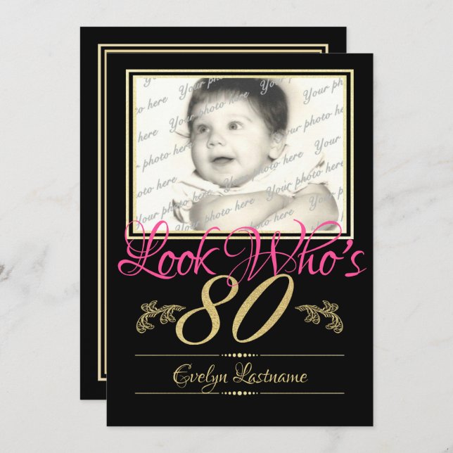 80th Birthday Photo Invitation (Front/Back)