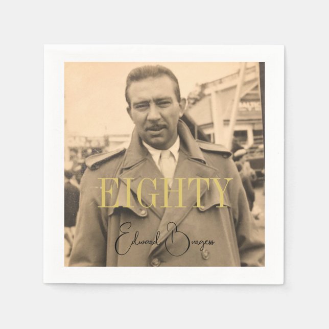 80th Birthday Photo Male Modern Birthday Napkin (Front)