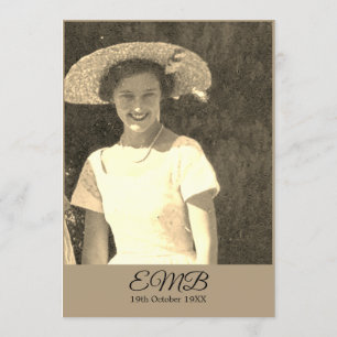 80th Birthday Photo Monogram Elegant Birthday Invitation
