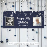 80th Birthday Photo Navy Silver Stars Personalized Banner<br><div class="desc">Celebrate any age birthday for him or her with this navy blue and silver star themed banner sign featuring two photos (perhaps THEN and NOW photos) and personalized with your custom text (the sample shows HAPPY 80TH BIRTHDAY NAME). PHOTO TIP: For fastest/best results, choose a photo with the subject in...</div>