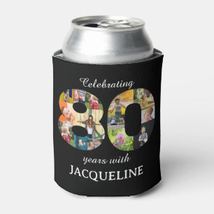 80th Birthday Photo Template Invitation Black Can Cooler