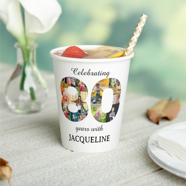 80th Birthday Photo Template Invitation Paper Cups (Insitu)