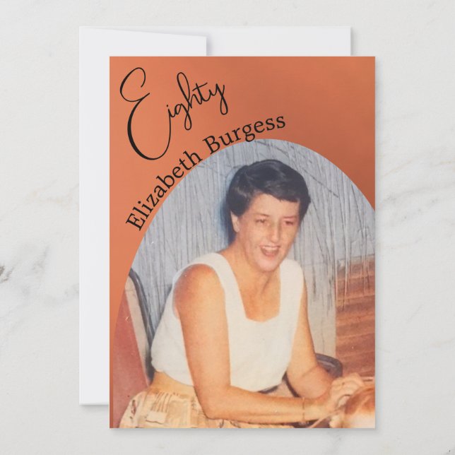 80th Birthday Photo Terracotta  Elegant Birthday Invitation (Back)