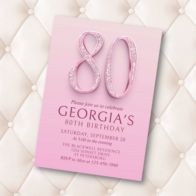 80th Birthday Pink Diamonds Invitation (Creator Uploaded)