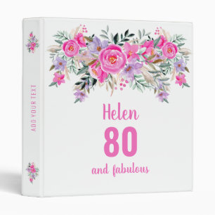 80th birthday pink floral 3 ring binder