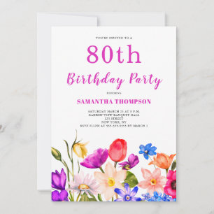 80th Birthday Pink Floral  Invitation