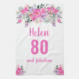80th birthday pink floral unique  kitchen towel
