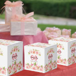 80th birthday pink florals white thank you favor box<br><div class="desc">A girly and feminine favour box for a 80th birthday party. With contemporary pink, peach and coral coloured watercolored dahlia flowers. Elegant white as background. Templates for a name, age 80 and a date. Date for birth or date of the party. Coral and burgundy coloured letters. With the text: Thank...</div>