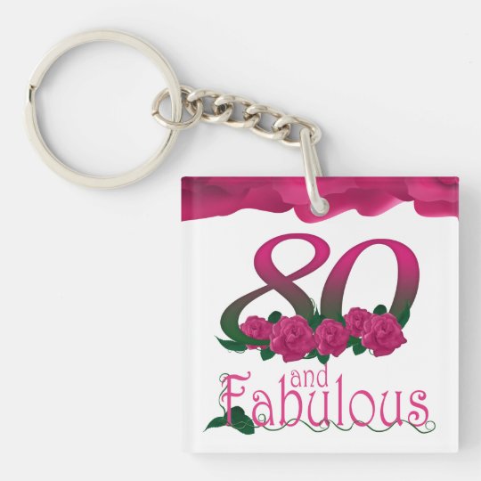 80th Birthday pink flower photo floral keychain