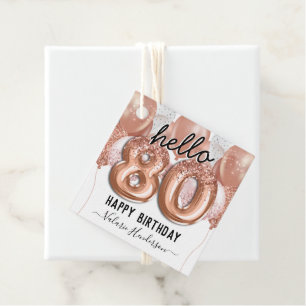 80th Birthday Pink Glitter Balloons Favour Tags
