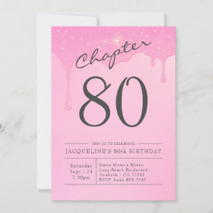 80th Birthday Pink Grey Party Invitation