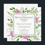 80th Birthday Pink Hydrangeas Card Request<br><div class="desc">This pink hydrangea 80th birthday card request invitation is whimsical and stunning! With its watercolor multi-hued pink hydrangeas, wispy natural greenery it is perfect for celebrating your loved one. The back has a beautifully worded card request and a lovely coordinating pink hydrangeas bouquet. By selecting Personalize this template and typing...</div>