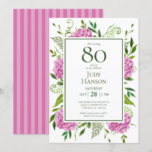 80th Birthday Pink Hydrangeas Invitation
