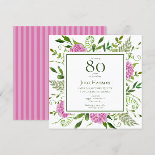 80th Birthday Pink Hydrangeas Invitation