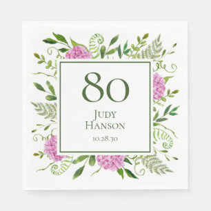 80th Birthday Pink Hydrangeas Napkin