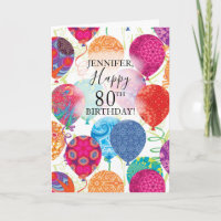 80th Birthday Pink Orange Turquoise Balloons