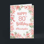 80th Birthday Pink Peach Peonies Watercolor Floral Card<br><div class="desc">80th Birthday Pink Peach Peonies Watercolor Floral Birthday Card. For further customization,  please click the "Customize it" button and use our design tool to modify this template.</div>