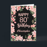 80th Birthday Pink Peach Watercolor Floral Black Card<br><div class="desc">80th Birthday Pink Peach Watercolor Floral Black Birthday Card. For further customization,  please click the "Customize it" button and use our design tool to modify this template.</div>
