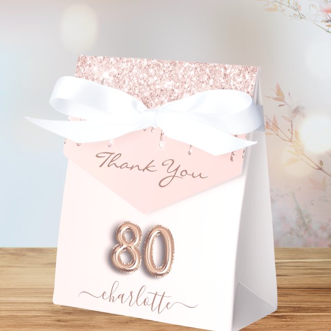 80th birthday pink rose gold glitter thank you favor box (Creator Uploaded)