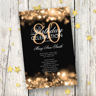 80th Birthday Program Glam Lights Gold Menu