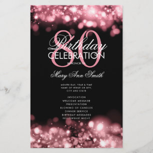 80th Birthday Program Glam Lights Rose Gold Menu