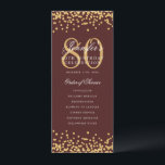 80th Birthday Program Gold Burgundy Confetti<br><div class="desc">Elegant "Birthday Party Program" design with faux glitter confetti and custom text.</div>