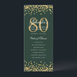 80th Birthday Program Gold Confetti Menu Green<br><div class="desc">Elegant "Birthday Party Program" design with Faux glitter confetti and custom text.</div>