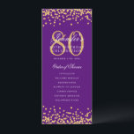 80th Birthday Program Gold Confetti Menu Purple<br><div class="desc">Elegant "Birthday Party Program" design with Faux glitter confetti and custom text.</div>