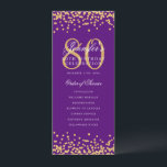 80th Birthday Program Gold Confetti Menu Purple<br><div class="desc">Elegant "Birthday Party Program" design with Faux glitter confetti and custom text.</div>