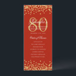80th Birthday Program Gold Confetti Menu Red<br><div class="desc">Elegant "Birthday Party Program" design with Faux glitter confetti and custom text.</div>