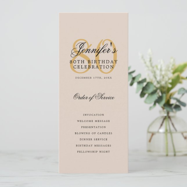 80th Birthday Program Gold Thank You Champagne (Standing Front)