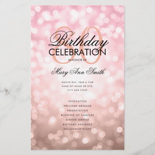 80th Birthday Program Lights Rose Gold Menu  (Front)